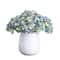11" Blue Hydrangea Arrangement in White Metal Vase